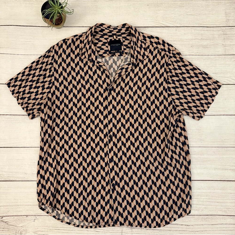 Denim & Flower Geometric Patterned Shirt in Navy and Orange